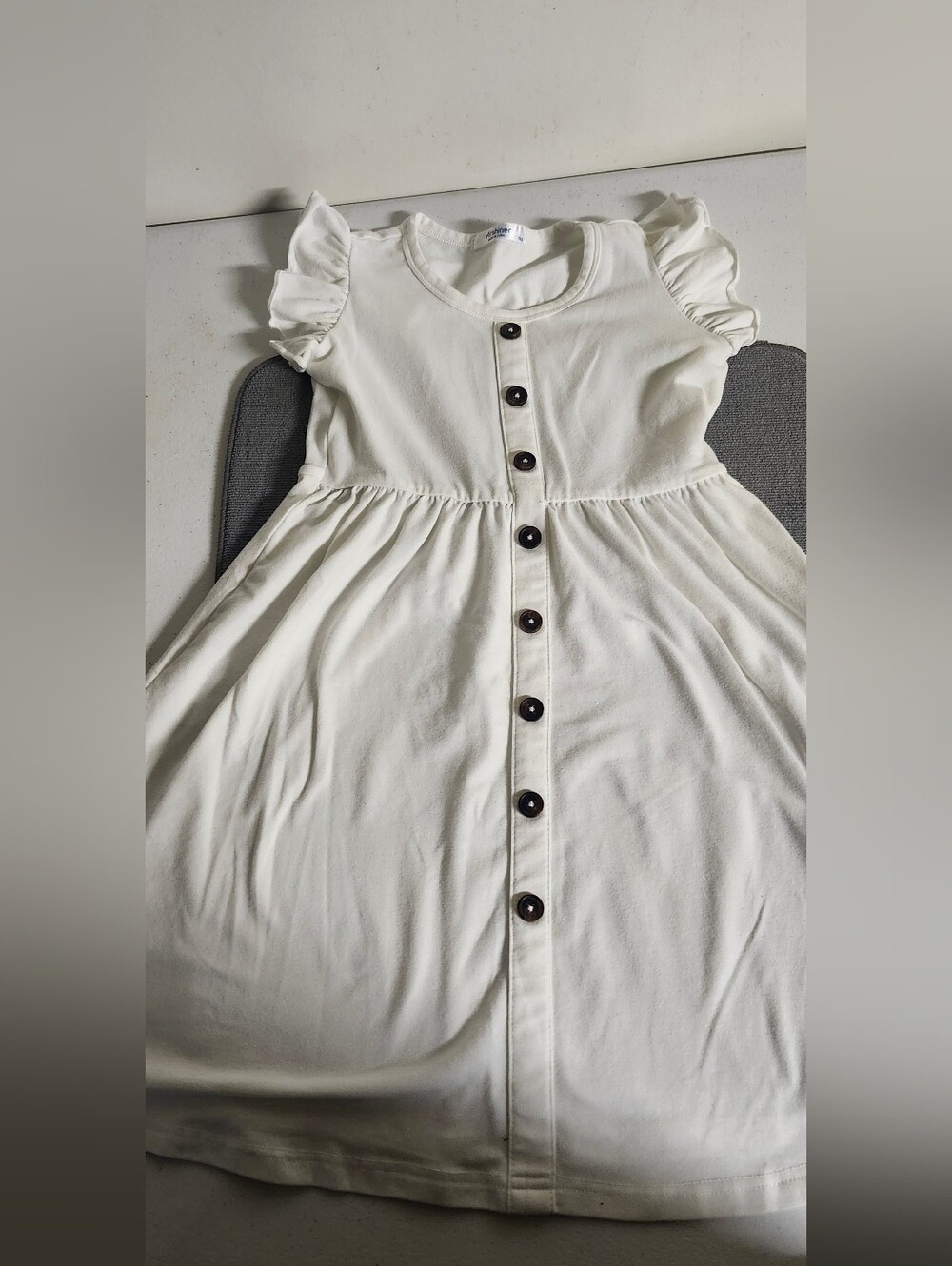 Girls' Ivory Button-Front Ruffle Sleeve Dress